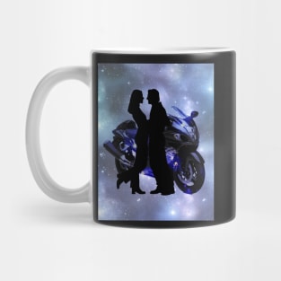 Motorcycle couple in Blue Mug